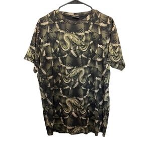 Marcelo Burlon Mens Snake Print T-Shirt Olive Green Black All Over XS